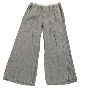 XCVI Linen Wide Leg Pants Stripe Elastic Waist Pockets Lagenlook Women XL